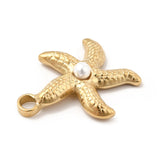 Ion Plating(IP) 304 Stainless Steel Pendants, with Plastic Bead, Starfish Charms, Golden, 18x16x4mm, Hole: 2mm, 10pc/Set