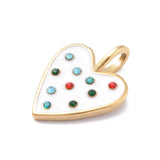 Ion Plating(IP) 304 Stainless Steel Pendants, with Rhinestone and Enamel, Heart Charm, Golden, 20.5x15x2.8mm, Hole: 4.5x3mm, 5pc/Set