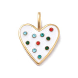 Ion Plating(IP) 304 Stainless Steel Pendants, with Rhinestone and Enamel, Heart Charm, Golden, 20.5x15x2.8mm, Hole: 4.5x3mm, 5pc/Set