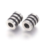 304 Stainless Steel European Beads, Large Hole Beads, with Plastic, Grooved Column, Stainless Steel Color, 10x8mm, Hole: 4mm, 10pcs/Set