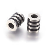 304 Stainless Steel European Beads, Large Hole Beads, with Plastic, Grooved Column, Stainless Steel Color, 10x8mm, Hole: 4mm, 10pcs/Set