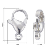 304 Stainless Steel Lobster Claw Clasps, Parrot Trigger Clasps, Silver Color Plated, 12x7x3.5mm, Hole: 1.4mm, 100pc/Set