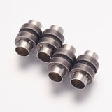 304 Stainless Steel Magnetic Clasps with Glue-in Ends, Column, Gunmetal, 16x10mm, Hole: 6mm, 10Set/Set