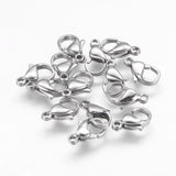 Tarnish Resistant 304 Stainless Steel Lobster Claw Clasps, Stainless Steel Color, 12x7x3.5mm, Hole: 1mm, 20pc/Set