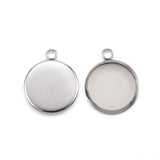 Tarnish Resistant 304 Stainless Steel Pendant Cabochon Settings, Plain Edge Bezel Cups, Flat Round, Stainless Steel Color, Tray: 12mm, 17x14x2mm, Hole: 2.5mm, 20pc/Set