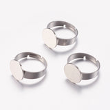 Adjustable 304 Stainless Steel Finger Rings Components, Pad Ring Base Findings, Flat Round, Stainless Steel Color, Tray: 12mm, 17mm, 50pcs/Set