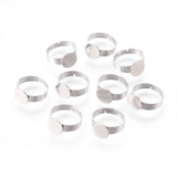 Tarnish Resistant Adjustable 304 Stainless Steel Finger Rings Components, Pad Ring Base Findings, Flat Round, Stainless Steel Color, Tray: 8mm, 17mm, 50pc/Set