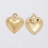 304 Stainless Steel Charms, Puffed Heart, Real 18k Gold Plated, 10x8x0.8mm, Hole: 1mm, 100pcs/Set