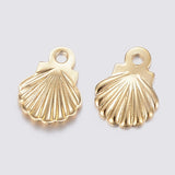 304 Stainless Steel Charms, Shell, Real 18K Gold Plated, 7.5x5.5x0.8mm, Hole: 0.8mm, 100pcs/Set