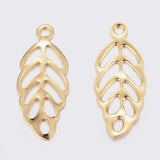 304 Stainless Steel Charms, Leaf, Real 18k Gold Plated, 13x5.5x0.3mm, Hole: 0.8~1mm, 100pcs/Set