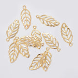 304 Stainless Steel Charms, Leaf, Real 18k Gold Plated, 13x5.5x0.3mm, Hole: 0.8~1mm, 100pcs/Set