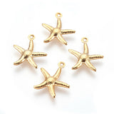 304 Stainless Steel Pendants, Starfish/Sea Stars, Real 24k Gold Plated, 17.5x15.5x2mm, Hole: 1mm, 100pc/Set