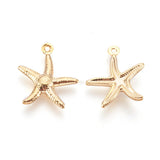 304 Stainless Steel Pendants, Starfish/Sea Stars, Real 24k Gold Plated, 17.5x15.5x2mm, Hole: 1mm, 100pc/Set