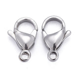 Tarnish Resistant 304 Stainless Steel Lobster Claw Clasps, Parrot Trigger Clasps, Stainless Steel Color, 15x9.5x4mm, Hole: 1.6mm, 200pc/Set