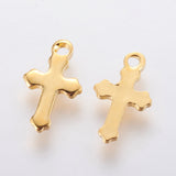 304 Stainless Steel Tiny Cross Charms, Real 18k Gold Plated, 12x7x0.8mm, Hole: 1.2mm, 100pc/Set