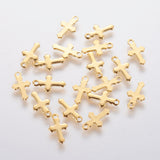 304 Stainless Steel Tiny Cross Charms, Real 18k Gold Plated, 12x7x0.8mm, Hole: 1.2mm, 100pc/Set