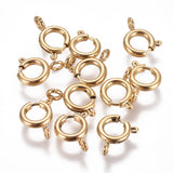 Ion Plating(IP) 304 Stainless Steel Spring Ring Clasps, Golden, 8x1.8mm, Hole: 2.5mm, 5pc/Set