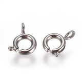 Non-Tarnish 304 Stainless Steel Spring Ring Clasps, Stainless Steel Color, 6x1.6mm, Hole: 1.6mm, 5pc/Set