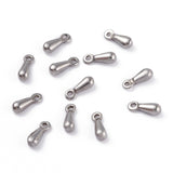 Tarnish Resistant 304 Stainless Steel Charms, Chain Extender Teardrop, Stainless Steel Color, 7.5x2.5x2.3mm, Hole: 1mm, 100pc/Set