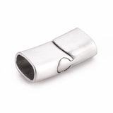 Tarnish Resistant 304 Stainless Steel Magnetic Clasps with Glue-in Ends, Frosted, Rectangle, Stainless Steel Color, 24x12x7.5mm, Hole: 5x10mm, 5Set/Set