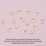 304 Stainless Steel Leverback Earring Findings, with Horizontal Loop, Real 24K Gold Plated, 14.5x12mm, Hole: 1.2mm, Pin: 0.8x1mm, 100pc/Set