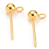 304 Stainless Steel Ball Stud Earring Findings, with Loop, Golden, 15x7x4mm, Hole: 1.7mm, Pin: 0.8mm, 100pc/Set