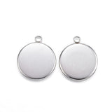 304 Stainless Steel Pendant Cabochon Settings, Plain Edge Bezel Cups, Flat Round, Stainless Steel Color, Tray: 14mm, 19x16x2mm, Hole: 2mm, 100pcs/Set