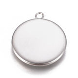 Non-Tarnish 304 Stainless Steel Pendant Cabochon Settings, Plain Edge Bezel Cups, Flat Round, Stainless Steel Color, Tray: 16mm, 20.5x17.5x2mm, Hole: 1.8mm, 100pc/Set