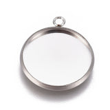 Non-Tarnish 304 Stainless Steel Pendant Cabochon Settings, Plain Edge Bezel Cups, Flat Round, Stainless Steel Color, Tray: 16mm, 20.5x17.5x2mm, Hole: 1.8mm, 100pc/Set