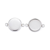 304 Stainless Steel Cabochon Connector Settings, Plain Edge Bezel Cups, Flat Round, Stainless Steel Color, Tray: 12mm, 20x13x2mm, Hole: 2mm, 100pcs/Set