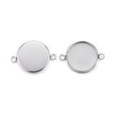 304 Stainless Steel Cabochon Connector Settings, Plain Edge Bezel Cups, Flat Round, Stainless Steel Color, Tray: 14mm, 21.5x16x2mm, Hole: 2mm, 100pcs/Set