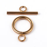 Ion Plating(IP) 304 Stainless Steel Toggle Clasps, Ring, Golden, Ring: 19x14x2mm, Bar: 20x7x2mm, Hole: 3mm, 10Set/Set