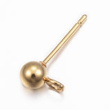 304 Stainless Steel Stud Earring Findings, with Loop, Round, Real 24k Gold Plated, 15x7x4mm, Hole: 1.7mm, Pin: 0.8mm, 100pc/Set