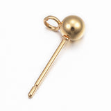 304 Stainless Steel Stud Earring Findings, with Loop, Round, Real 24k Gold Plated, 15x7x4mm, Hole: 1.7mm, Pin: 0.8mm, 100pc/Set