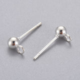 304 Stainless Steel Stud Earring Findings, with Loop, Round, Silver, 15x7x4mm, Hole: 1.7mm, Pin: 0.8mm, 100pc/Set