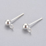 304 Stainless Steel Stud Earring Findings, with Loop, Round, Silver, 15x7x4mm, Hole: 1.7mm, Pin: 0.8mm, 100pc/Set