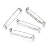 Tarnish Resistant 304 Stainless Steel Brooch Findings Sets, Back Bar Pins, with Hole, Stainless Steel Color, 33x5.5x6mm, Pin: 0.6mm, 50pc/Set