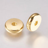 201 Stainless Steel Spacer Beads, Flat Round, Real 18k Gold Plated, 8x2mm, Hole: 2mm, 50pc/Set