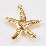 304 Stainless Steel Pendants, Starfish/Sea Stars, Real 18k Gold Plated, 22x20.5x2.5mm, Hole: 0.8mm, 50pc/Set