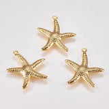 304 Stainless Steel Pendants, Starfish/Sea Stars, Real 18k Gold Plated, 22x20.5x2.5mm, Hole: 0.8mm, 50pc/Set