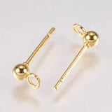 202 Stainless Steel Stud Earring Findings, with 304 Stainless Steel Pins and Loop, Real 18K Gold Plated, 14x6mm, Hole: 1.6mm, Ball: 3mm, Pin: 0.8mm, 100pc/Set