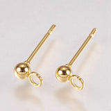 202 Stainless Steel Stud Earring Findings, with 304 Stainless Steel Pins and Loop, Real 18K Gold Plated, 14x6mm, Hole: 1.6mm, Ball: 3mm, Pin: 0.8mm, 100pc/Set