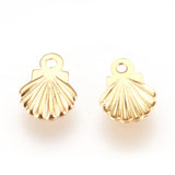 304 Stainless Steel Pendants, Shell, Real 24k Gold Plated, 7.5x5.5x0.5mm, Hole: 0.8mm, 100pcs/Set