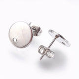 304 Stainless Steel Stud Earring Findings, with Flat Plate, Flat Round, Stainless Steel Color, 10x1mm, 12mm, pin: 0.8mm, 10pcs/Set