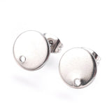 304 Stainless Steel Stud Earring Findings, with Flat Plate, Flat Round, Stainless Steel Color, 10x1mm, 12mm, pin: 0.8mm, 10pcs/Set