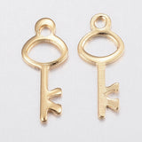 304 Stainless Steel Charms, Key, Golden, 15x6x0.8mm, Hole: 1.5mm, 10pc/Set