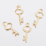 304 Stainless Steel Charms, Key, Golden, 15x6x0.8mm, Hole: 1.5mm, 10pc/Set