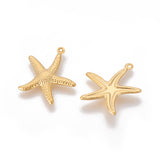 304 Stainless Steel Pendants, Starfish/Sea Stars, Real 18k Gold Plated, 22.2x20.6x2.5mm, Hole: 0.8mm, 100pc/Set