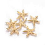 304 Stainless Steel Pendants, Starfish/Sea Stars, Real 18k Gold Plated, 22.2x20.6x2.5mm, Hole: 0.8mm, 100pc/Set