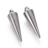 Tarnish Resistant 304 Stainless Steel Pendants, Spike/Cone, Stainless Steel Color, 18x5mm, Hole: 2mm, 100pc/Set